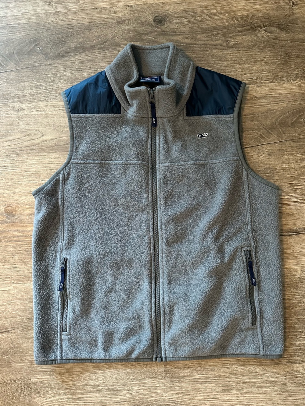 Vineyard Vines Gray Fleece Vest with Navy Shoulder Panels